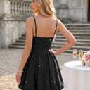 Aupuls Short Glitter Prom Dresses for Teens, Sequin Bubble Summer Cocktail Dress for Party (Black, L)