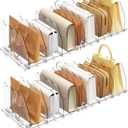 SPACEKEEPER Adjustable Shelf Divider for Closet, 2 Pack Clear Purse Organizers for Closet Acrylic Handbag Separators Storage Organizer Bookshelf Separator Dividers in Bedroom, Office
