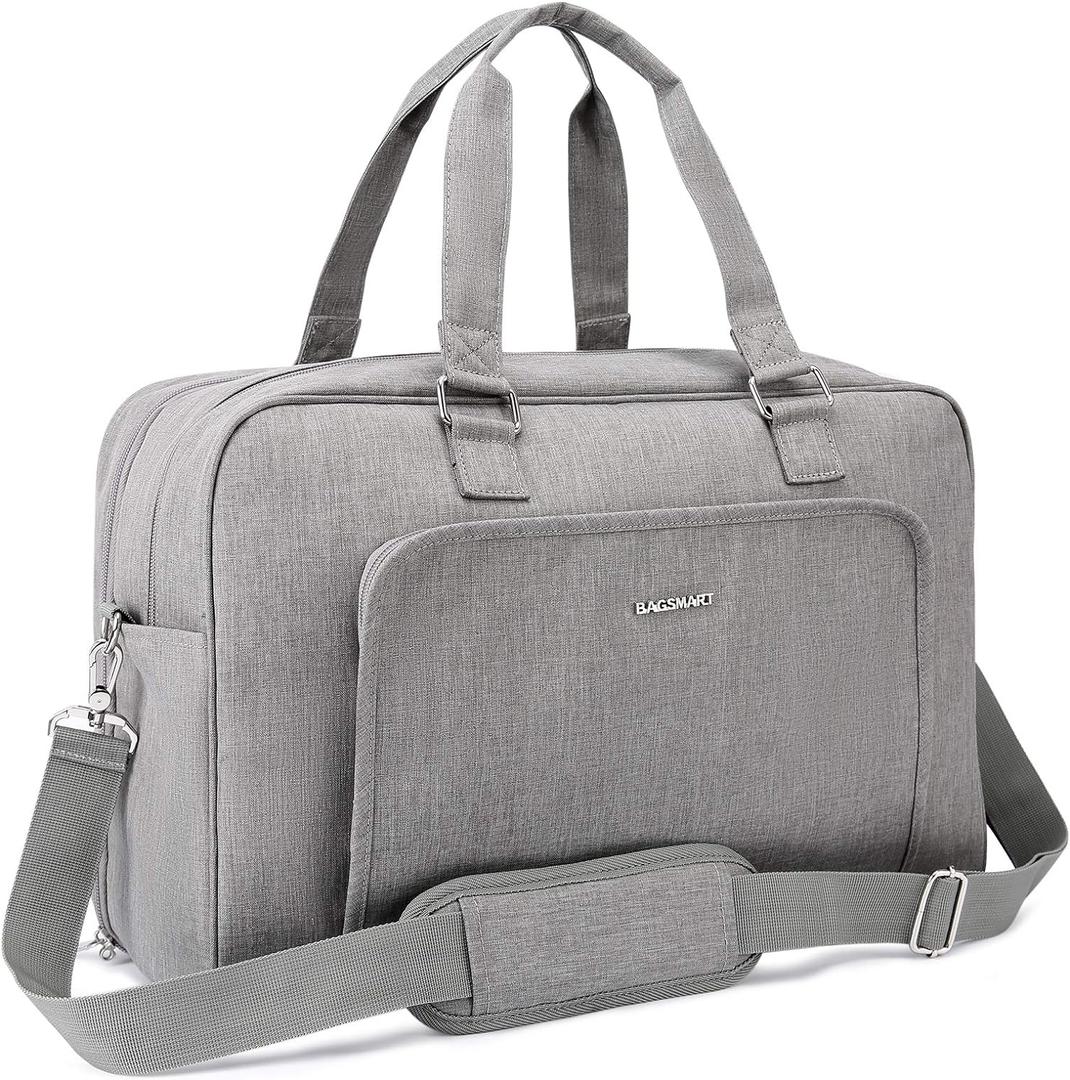 BAGSMART Large Weekender Overnight Bag with Shoe Bag, Carry-on for Travel, Gym, Work, 27L (Light Grey)