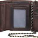 Trifold Chain Wallets for Men, Genuine Leather Wallet RFID Blocking Anti-Theft Chain for Biker, Motorcycle (Dark Coffee)