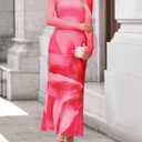 ZESICA Women's Long Sleeve Floral Maxi Dress 2026 Fall Off Shoulder Bodycon Ruched Mesh Cocktail Wedding Guest Dresses (L)