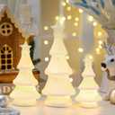 Domensi 3 Pcs Lighted Ceramic Christmas Tree White Porcelain Christmas Tree Figurines with Lights for Table Centerpiece Mantel Tabletop Fireplace Xmas Holiday Winter Home Decor