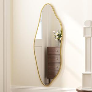 Keonjinn 60x20 Inch Gold Irregular Mirrors for Wall, Full Length Mirror