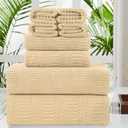 Oliven 8 Pcs Beige Yellow Oversized Bath Towel Set-2 Extra Large Bath Sheets,2 Hand Towels,4 Washcloths-600GSM Soft Highly Absorbent Quick Dry Beach Chair Towels