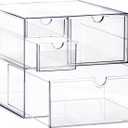 Prsildan Acrylic Drawer Makeup Organizer with 4 Drawers, Set of 2 Office Desk Organizers Accessories, Clear Stackable Storage Drawers for Vanity, Countertop, Craft, Jewelry, Art Supply Organization