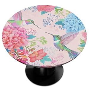 GzLeyigou Round Table Cloth Cover for Home Elastic Edge Waterproof Fitted Table Covers, 45"-56" Round Tablecloth for Picnic, Camping, Indoor and Outdoor, Tropical Flowers Hummingbirds