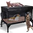 Heated Cat House for Outside Cat in Winter, Insulated Outdoor Feral Cat Shelter with Cat Heating Pad, 2 Doors,Elevated Waterproof Heated Kitty House (Black, 25"x13.7"x18")