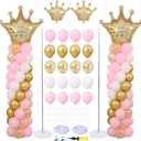 Princess Party Balloon Column Stand Kit 2 Sets,2 Crown Foil Balloons 140 Latex Balloons with Adjustable Stands for Baby Shower Birthday Party Supplies