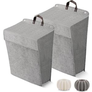 Wall Hanging Laundry Basket, Collapsible Laundry Hamper with Handle & Laundry Balls,Space-Saving Foldable Storage Dirty Washer Organizer Bin Multi-function Container Durable, Set of 2 (Grey)