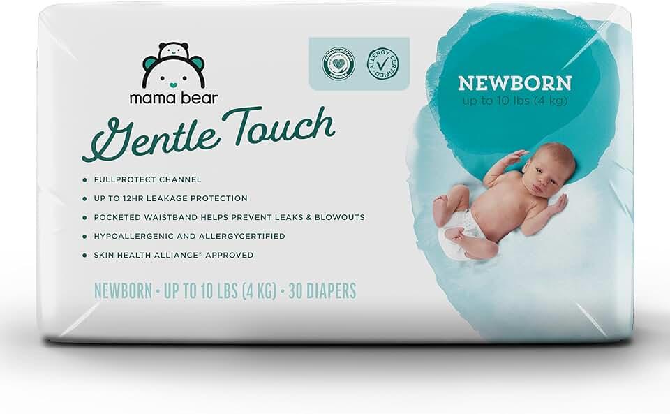 Amazon Brand - Mama Bear Gentle Touch Diapers, Size Newborn, Keeps Baby Dry, Skin Safe, Fragrance-Free, 120 Count OEKO-TEX STANDARD 100