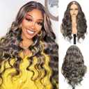 Aisaide Highlight V Part Wig Body Wave For Black Women 24Inch Glueless Full Head Clip In Half Wig V Shape No Leave Out Wear and Go Highlighted Brown Body Wig for Women, 24 Inch, V Part-Body Wavy-#Highlight
