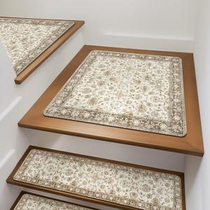 OJIA Stair Treads Non-Slip Matching Mat for Wooden Steps, Square Capet Stair Treads Rubber Backing Stair Runner Anti-Slip Stair Landing Mat 31x31 Inch Stair Rugs Carpet for Stairs (2'7" x 2'7", Beige)
