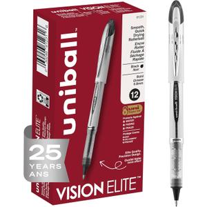 uni-ball Vision Elite Rollerball Pens Bold Point, 0.8mm, Black, 12 Pack