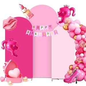 Chiara Arch Backdrop Set - Pink Ensemble with Party Banner - Spandex Fitted Wedding & Birthday Covers 4ft, 5ft, 6ft