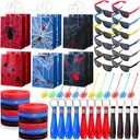 60 Pcs Spider Party Favors Include Spider Sunglasses, Web Gift Tote Bags, Blue Red Black Rubber Wristbands, Silicone Keychains and Sticky Webs for Birthday Comic Themed Party Decoration