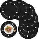Tioncy 6 Pcs Plastic Halloween Placemats Round Embroidered Ghost Place Mats 13.5 Inch Black Spooky Ghosts Dinner Washable Table Mats Kitchen Dining Waterproof Placemats for Halloween Party Decoration