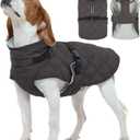 Kuoser Dog Coat Warm Fleece Lining Turtleneck Dog Jacket with Harness Built-in, Adjustable Windproof Cold Weather Coats with Quick Release Buckle Pet Winter Snowsuit for Medium Large Dogs, Grey L (Large (Chest Girth:24.4"))
