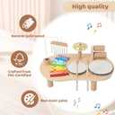 Wooden Drum Set for Toddlers 1-3, Musical Percussion Instruments for Kids Baby Drum Set Xylophone, Montessori Educational Musical Toys for Girls Boys Ages 3+