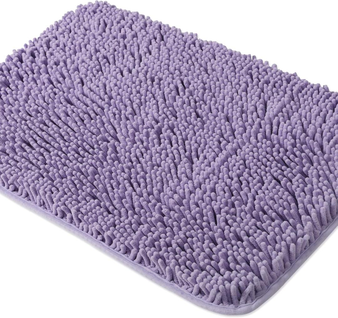 Yeaban Lavender Bathroom Rugs  Thick Chenille Bath Mats | Absorbent and Washable Bath Rug Non-Slip, Plush and Soft Rugs for Bathroom, Kitchen, Shower, Sink - 17" x 24"