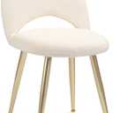 Vanity Chair with Adjustable Backrest, Boucle Upholstery Armless Makeup Stool, Cream White Sherpa Vanity Stool with Gold Metal Legs for Bedroom Living Room Kitchen Dinning Room (Gold and White)