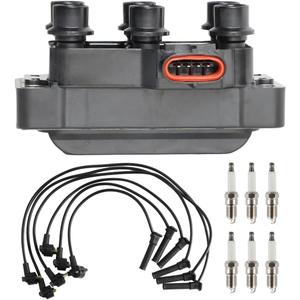 Set of 1 Ignition Coil Pack and 6 Spark Plugs with Wire Set Compatible with Ford Mustang Ranger 4.0L V6 2001-2011 Replacement for FD480 FD490 26686 DG452, DG-452, DG455, DG-455
