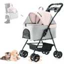 3-in-1 Pet Stroller for Small Dogs and Cats, Folding Lightweight Dog Stroller with Detachable Carrier Portable Cat Puppy Jogging Stroller with Cup Holder and Storage Basket, 4 Wheels