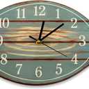 Silent Wooden Fish Shape Wall Clock Coastal Beach Lake House Decor Non-Ticking Rustic Ocean Style Timepiece for Living Room Bedroom Kitchen, Battery Operated