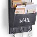 DLQuarts Mail Organizer with Key Holder for Wall, Mail Sorter Wall Mounted, Decorative Wooden Key and Mail Holder with 3 Hooks, Black