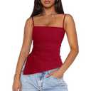 PRETTYGARDEN Women's Summer Spaghetti Strap Tank Tops Sleeveless Camisole Blouses Asymmetrical Going Out Basic Tank Shirt Wine Red Size XXL, Pack Of 4