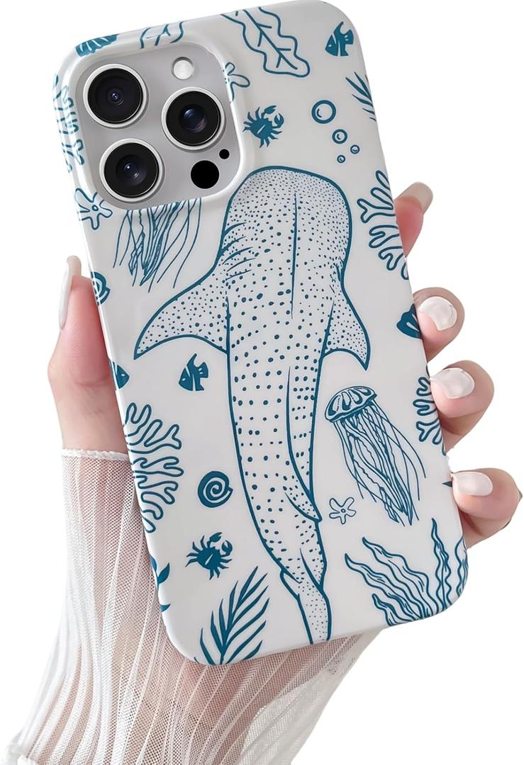 Yeddabox for iPhone 16 Pro Max Case Cute Whale Shark Phone Case Soft TPU Slim Shockproof Phone Cover for Women Girls Blue
