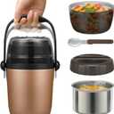 Soup Thermo for Hot Food Adults & Kids 32oz Lunch Containers Wide Mouth, Insulated Food Jar 100% Leak-Proof Double-Layer Stainless Steel Lunch Box with Spoon BPA Free (Golden)