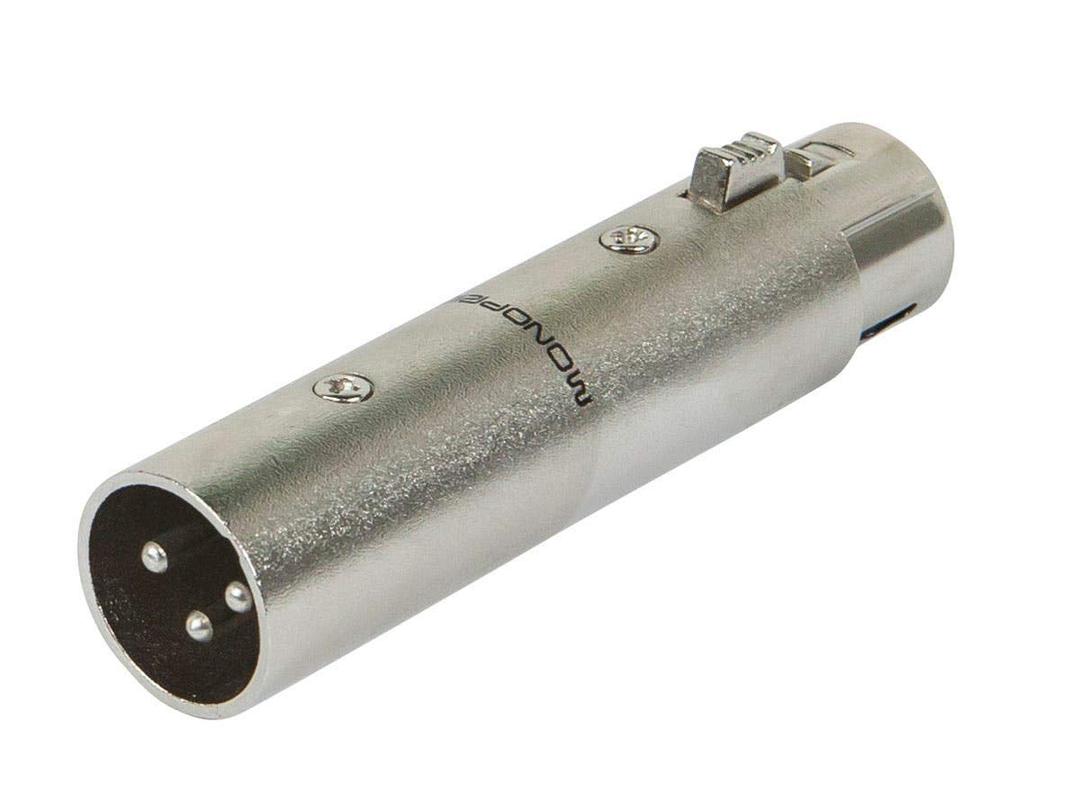 Monoprice 3-Pin Male to 5-Pin Female DMX Converter - Silver, Anodized Aluminum Adapter with Lock Release Button