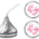 324 Its a Girl Pink Footprints Kisses Labels for Baby Shower Or Baby Sprinkle Party Or Event Decorations, Stickers, Wrappers, Favors. Made in USA