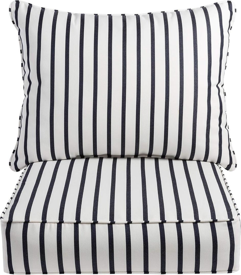 Sorra Home Sunbrella Deep Seating Cushion Set - Outdoor Chair Pad & Back Pillow, Water & Fade Resistant for Patio Furniture with Plush Foam - Lido Indigo (23" x 25" x 5"), 2 Piece Set
