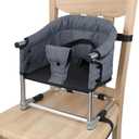 Booster Seat for Dining Table, 3-in-1 Portable Toddler Booster Chair with Safety Buckle, Height Adjustable & Foldable Baby Feeding Seat, Travel High Chair with Washable Cover & Storage Pocket - Grey
