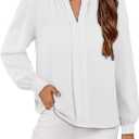 Avanova Women V Neck Long Sleeve Tops Casual Basic Work Blouses Business Shirts White X-Large
