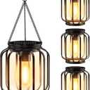 Solar Hanging Lanterns Outdoor Waterproof: 4 Pack Metal Solar-Powered Lights with Hook, Bright Warm Lantern Decor for Outside, Classic Outdoor Lighting for Yard Garden Patio Porch Balcony Decorations