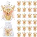 24 Set Holy Water Bottles Catholic Bulk Glass Baptism Favors for Guests Christian Water Container with Floral Organza Bags Bow for Holy Communion Gifts Church Wedding Baptism Decor (Pink, 24)