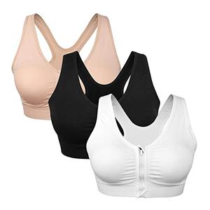 Women's Front Closure Post-Surgery Bra Sports Bra Zipper Closure Bras Padded Surgical Bra Racerback Workout Bras Wireless Zip Up Yoga Sports Bras After Surgery Bras Post Op Bras Bust Reduction Bra Medium