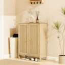 Fluted Bathroom Storage Cabinet with 2 Doors & Shelf, Natural