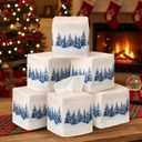 Roshtia 6 Pack Winter Christmas Linen Tissue Box Cover Holder 4.75x4.75x5.5in Square Winter Holiday Snow Xmas Tree Tissue Box Holder Cube Boho Xmas Gifts for Living Room Bathroom Farmhouse Accessories