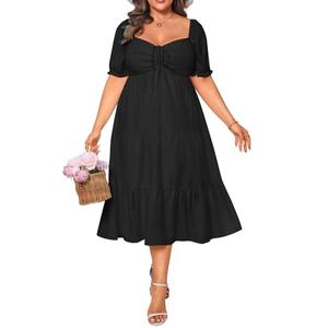 Talisea Plus Size Summer Dresses Black Casual Milkmaid A Line Tiered Boho Flowy Midi Curvy Women Wedding Guest Dress 2025, 24 W