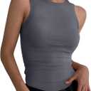ANRABESS High Neck Ribbed Tank Tops for Women Sleeveless Summer Tops, Medium, Grey