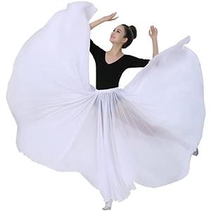 White 720 Silky Sheer Chiffon Elastic Waist Long Dance Skirt for Belly Ballet Photography Performance Maxi Skirt Large