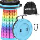 ALEVMOOM Upgraded Collapsible Stool with Cushion & Bag, 18" H Portable Retractable Telescoping Folding Stool for Adults, Lightweight But Sturdy Capacity 600 lbs for Camping Fishing Hiking Travel (Colorfull)