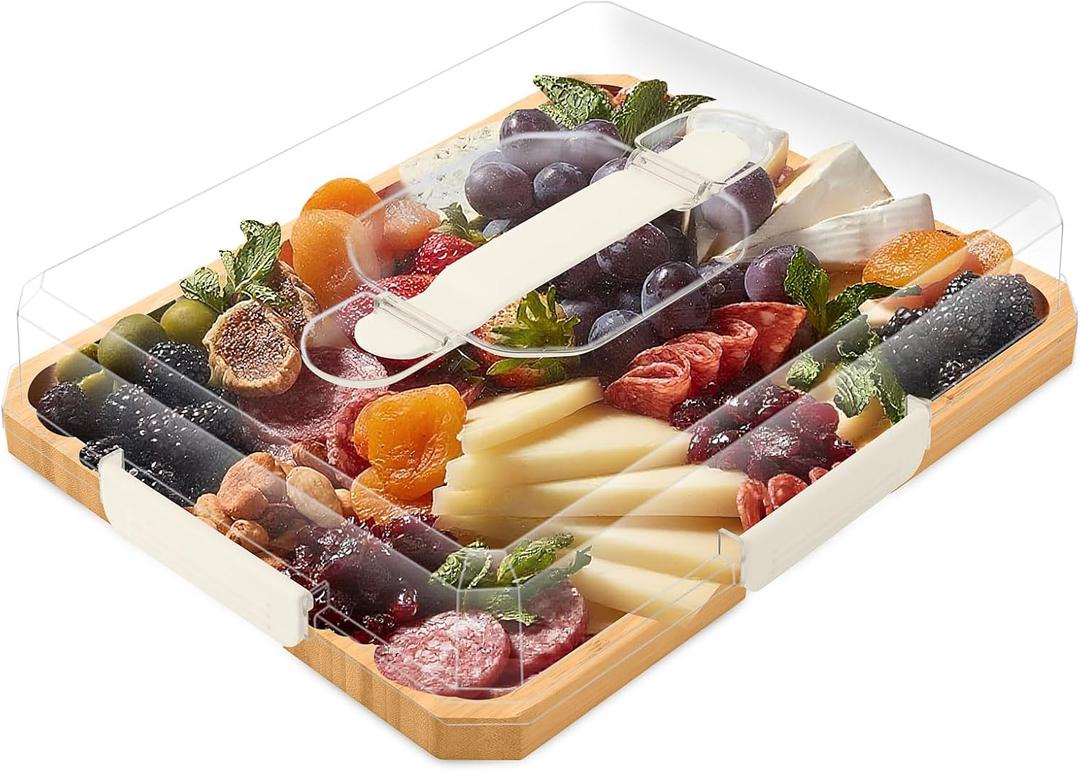 Charcuterie Board with Lid, Travel Portable Snackle Box Charcuterie Container Bamboo Cutting Boards for Candy Fruits Nuts Snacks, House Warming Gifts for Women