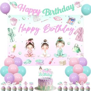 Spa Birthday Party Decorations for Girls Birthday Party Supplies | Spa Themed Happy Birthday Backdrop Spa Day Make Up Cake and Cupcake Topper Makeup Slumber Sleepover Banner Latex Balloons Kit