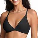 OEAK Womens Comfortable Triangle Bras No Underwire Sexy Plunge Unlined Bralette Pull On Bra Seamless Everyday Tshirt Bras Black, Size: M