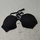 Women's Strapless Bra Push Up-Non Slip Invisible Padded Balconette Underwire Low Back Multiway Bandeau Bra for Comfort Lift (34D, Black)