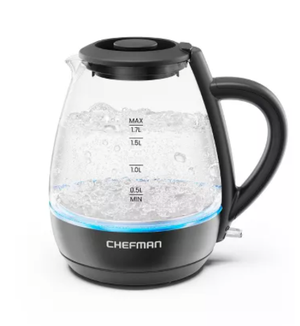 Chefman 1.7-Liter Electric Tea Kettle w/ Borosilicate Glass and Automatic Shutoff - Black